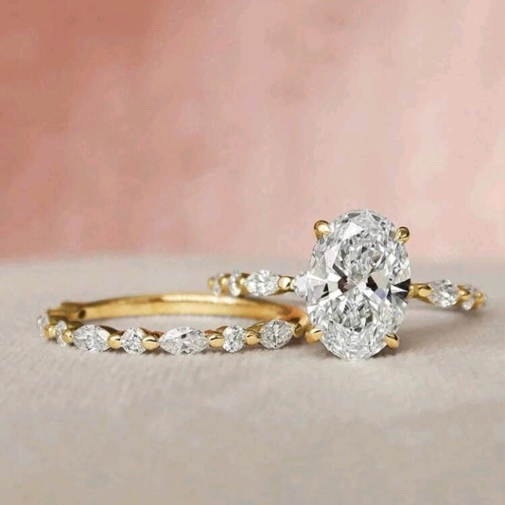 SS 925 Elegant Gold Zirconia  Women's Ring Size 6